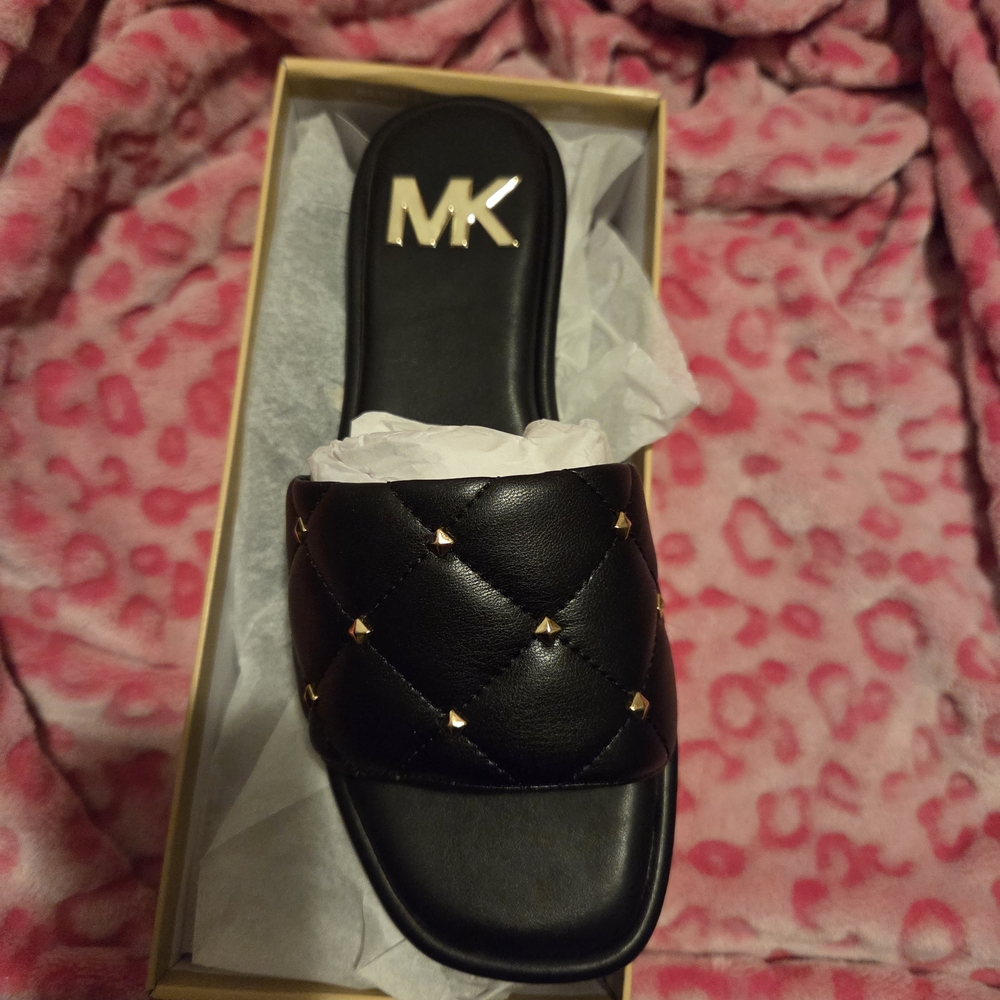 Michael Kors Black Quilted Slide Sandals